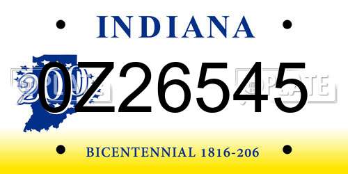 0Z26545 Indiana License Plate