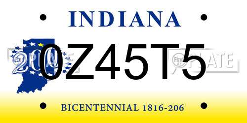 0Z45T5 Indiana License Plate