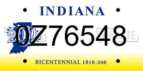 0Z76548 Indiana License Plate
