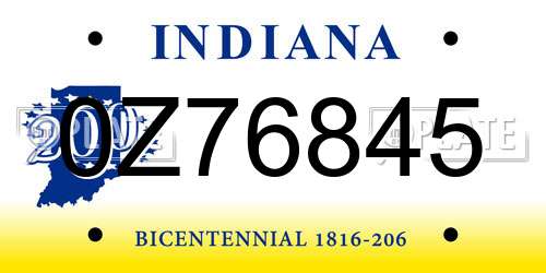 0Z76845 Indiana License Plate