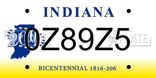 0Z89Z5 Indiana License Plate