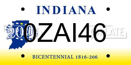 0ZAI46 Indiana License Plate