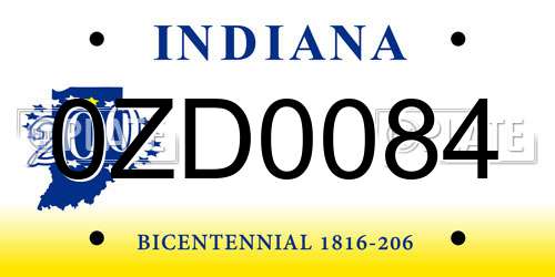0ZD0084 Indiana License Plate