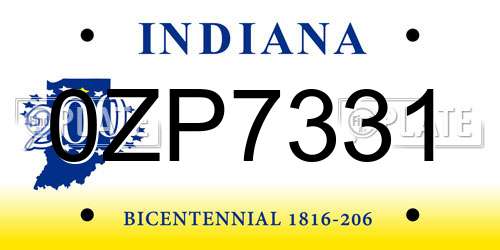 0ZP7331 Indiana License Plate