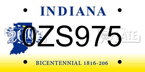 0ZS975 Indiana License Plate