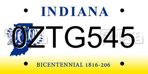 0ZTG545 Indiana License Plate