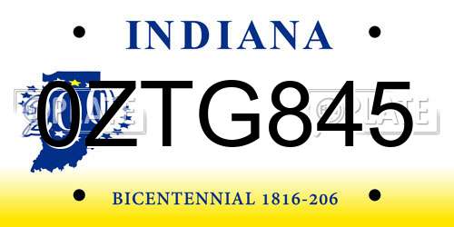 0ZTG845 Indiana License Plate