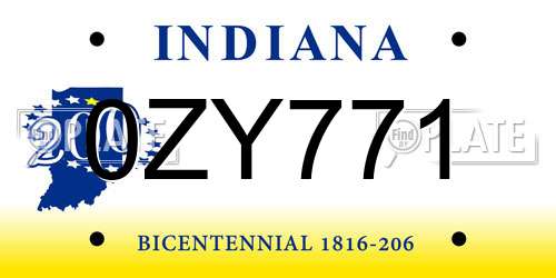 0ZY771 Indiana License Plate