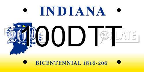 100DTT Indiana License Plate