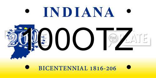 100OTZ Indiana License Plate