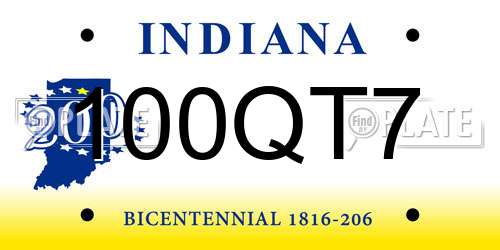 100QT7 Indiana License Plate