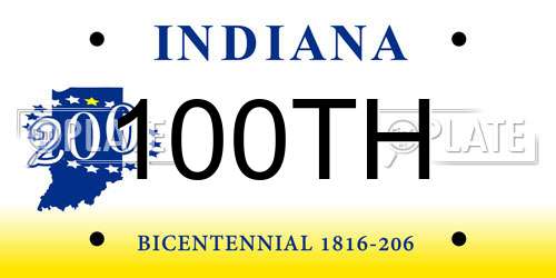 100TH Indiana License Plate