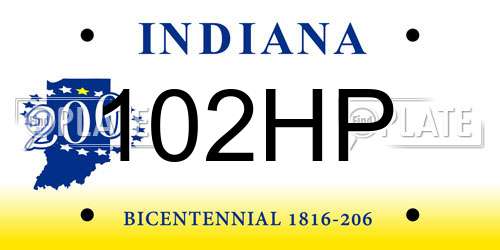 102HP Indiana License Plate