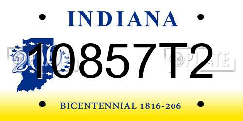 10857T2 Indiana License Plate