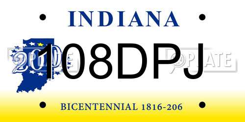 108DPJ Indiana License Plate