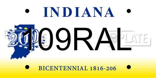 109RAL Indiana License Plate