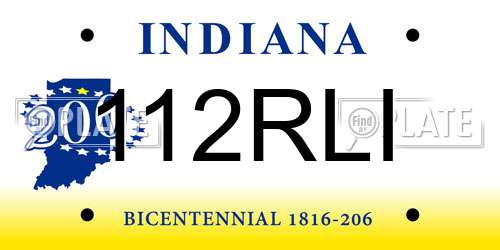 112RLI Indiana License Plate