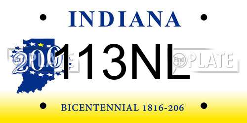 113NL Indiana License Plate