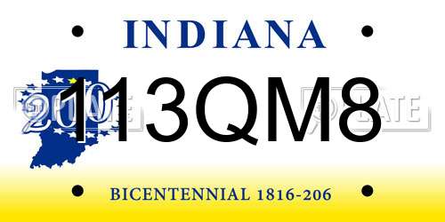 113QM8 Indiana License Plate