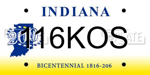 116KOS Indiana License Plate