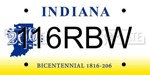 116RBW Indiana License Plate