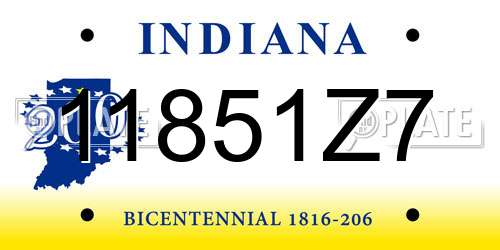 11851Z7 Indiana License Plate
