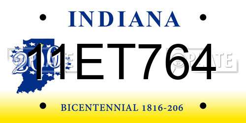 11ET764 Indiana License Plate