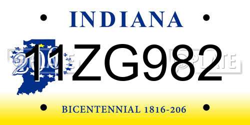 11ZG982 Indiana License Plate