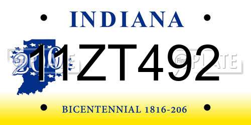 11ZT492 Indiana License Plate