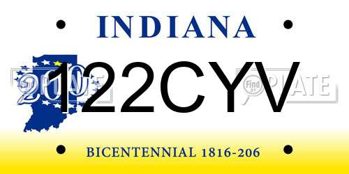 122CYV Indiana License Plate