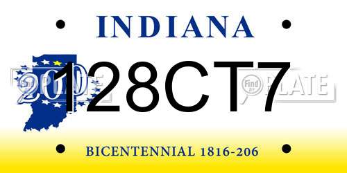 128CT7 Indiana License Plate