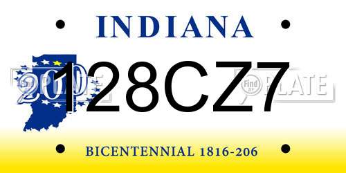 128CZ7 Indiana License Plate