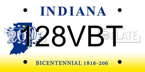 128VBT Indiana License Plate