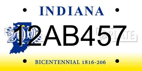12AB457 Indiana License Plate