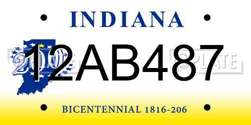 12AB487 Indiana License Plate
