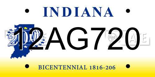 12AG720 Indiana License Plate