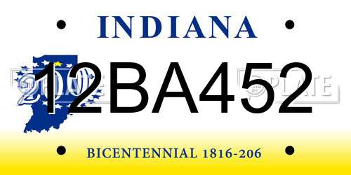 12BA452 Indiana License Plate