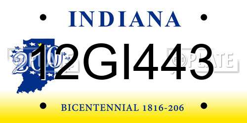 12GI443 Indiana License Plate
