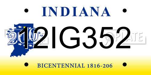 12IG352 Indiana License Plate