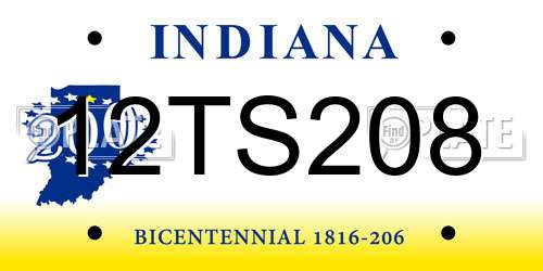12TS208 Indiana License Plate