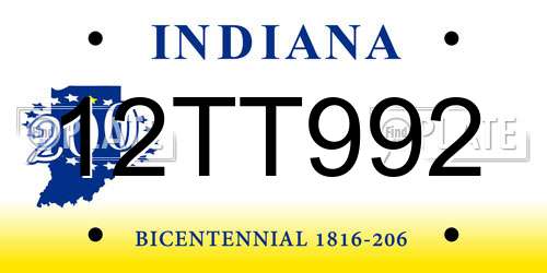 12TT992 Indiana License Plate