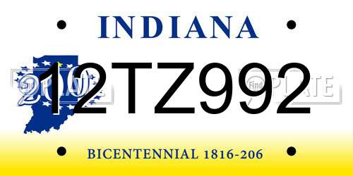 12TZ992 Indiana License Plate