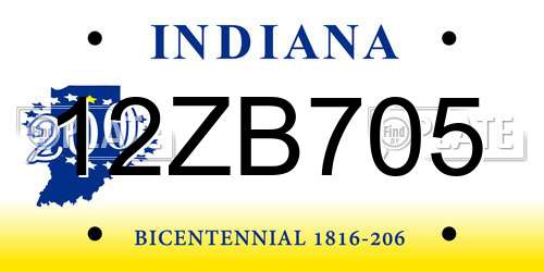 12ZB705 Indiana License Plate