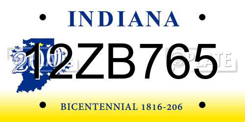 12ZB765 Indiana License Plate