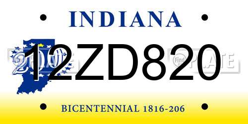 12ZD820 Indiana License Plate