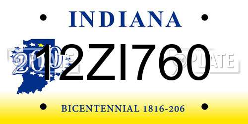 12ZI760 Indiana License Plate