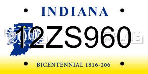 12ZS960 Indiana License Plate