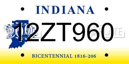 12ZT960 Indiana License Plate
