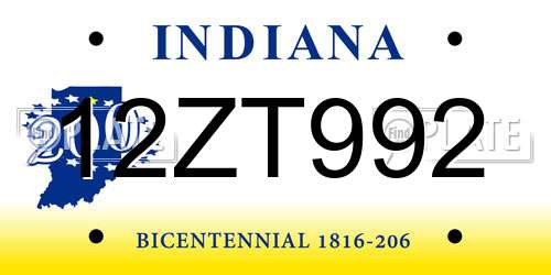 12ZT992 Indiana License Plate