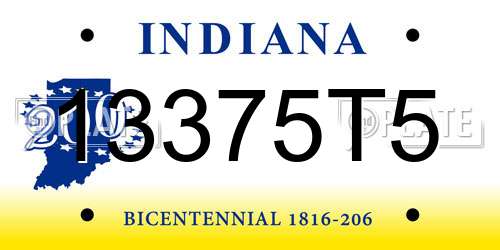 13375T5 Indiana License Plate